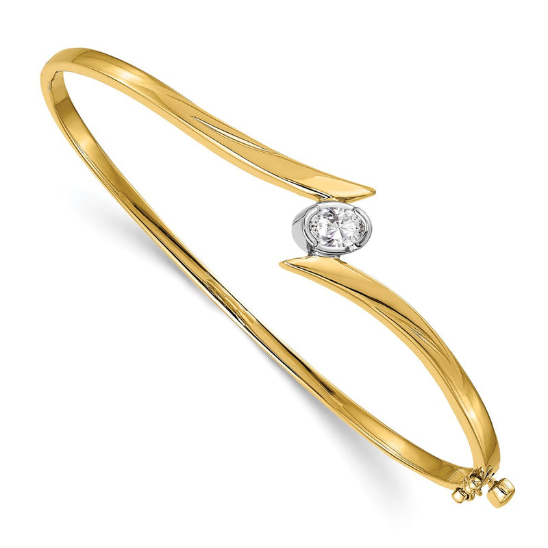 14K Two Tone Complete 3/8 Carat Oval Vs Diamond Hinged Bangle Bracelet