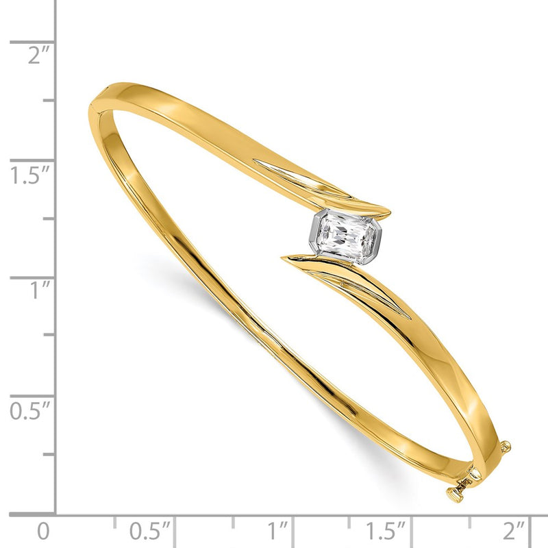 14K Two Tone Complete 3/4 Carat Emerald Cut Aaa Diamond Hinged Oval Bangle Bracelet