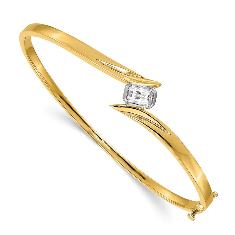 14K Two Tone Complete 3/4 Carat Emerald Cut Aaa Diamond Hinged Oval Bangle Bracelet