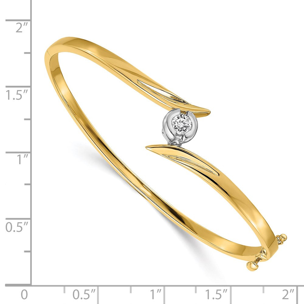14K Two Tone Complete 1/4 Carat A Diamond Hinged Oval Bangle Bracelet