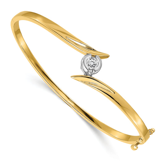 14K Two Tone Complete 1/4 Carat A Diamond Hinged Oval Bangle Bracelet