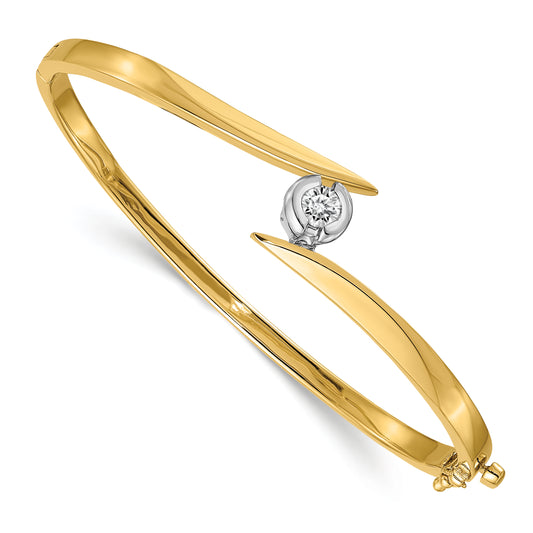 14K Two Tone Complete 1/2 Carat Aa Diamond Hinged Oval Bangle Bracelet