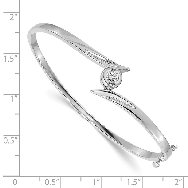 14K White Gold Complete 1/4 Carat Aaa Diamond Hinged Oval Bangle Bracelet