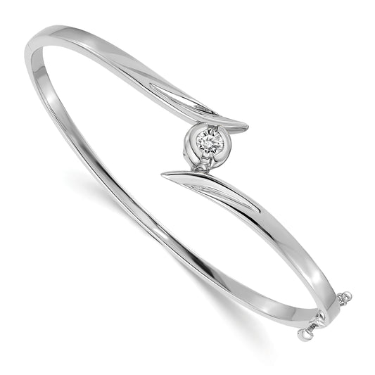 14K White Gold Complete 1/4 Carat A Diamond Hinged Oval Bangle Bracelet