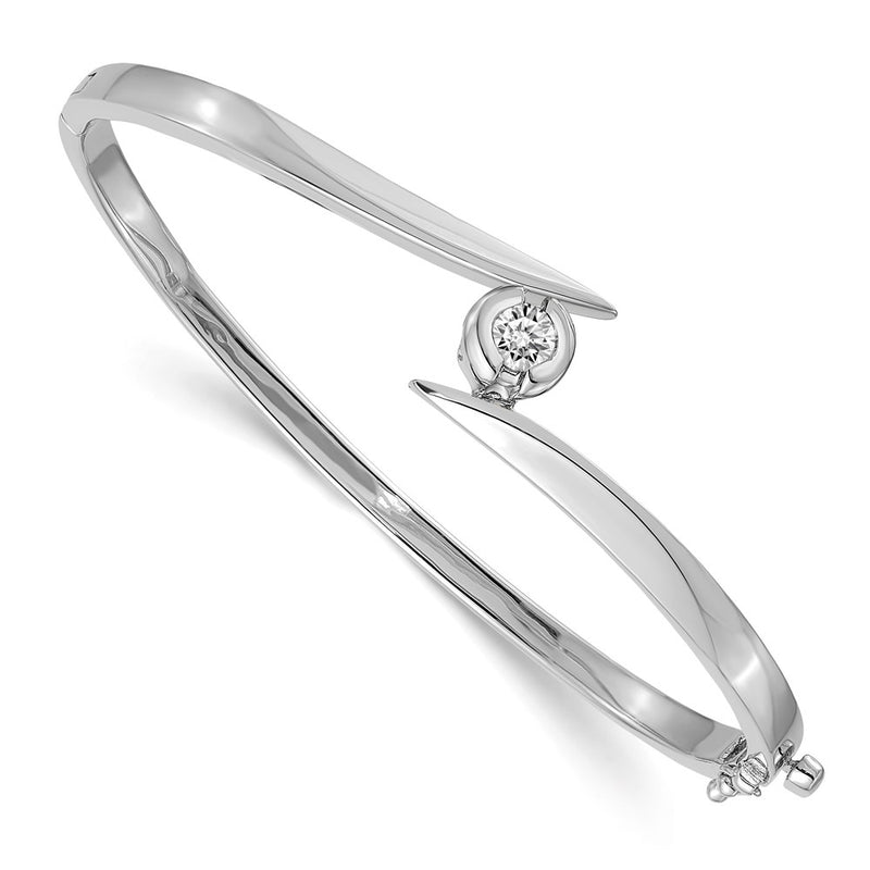 14K White Gold Complete 1/2 Carat A Diamond Hinged Oval Bangle Bracelet