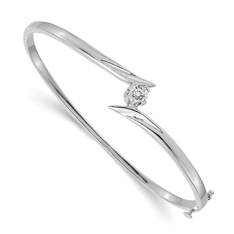 14K White Gold Complete 1/4 Carat Aaa Diamond Hinged Oval Bangle Bracelet