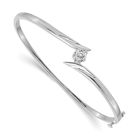 14K White Gold Complete 1/4 Carat A Diamond Hinged Oval Bangle Bracelet
