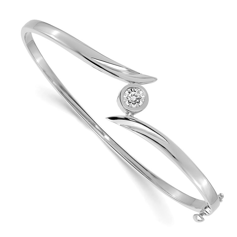 14K White Gold Complete 1/2 Carat Aaa Diamond Hinged Oval Bangle Bracelet