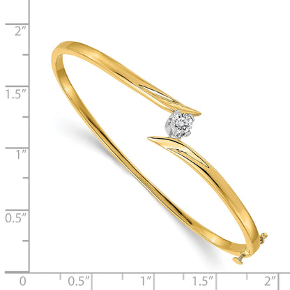 14K Two Tone Complete 1/4 Carat Aa Diamond Hinged Oval Bangle Bracelet