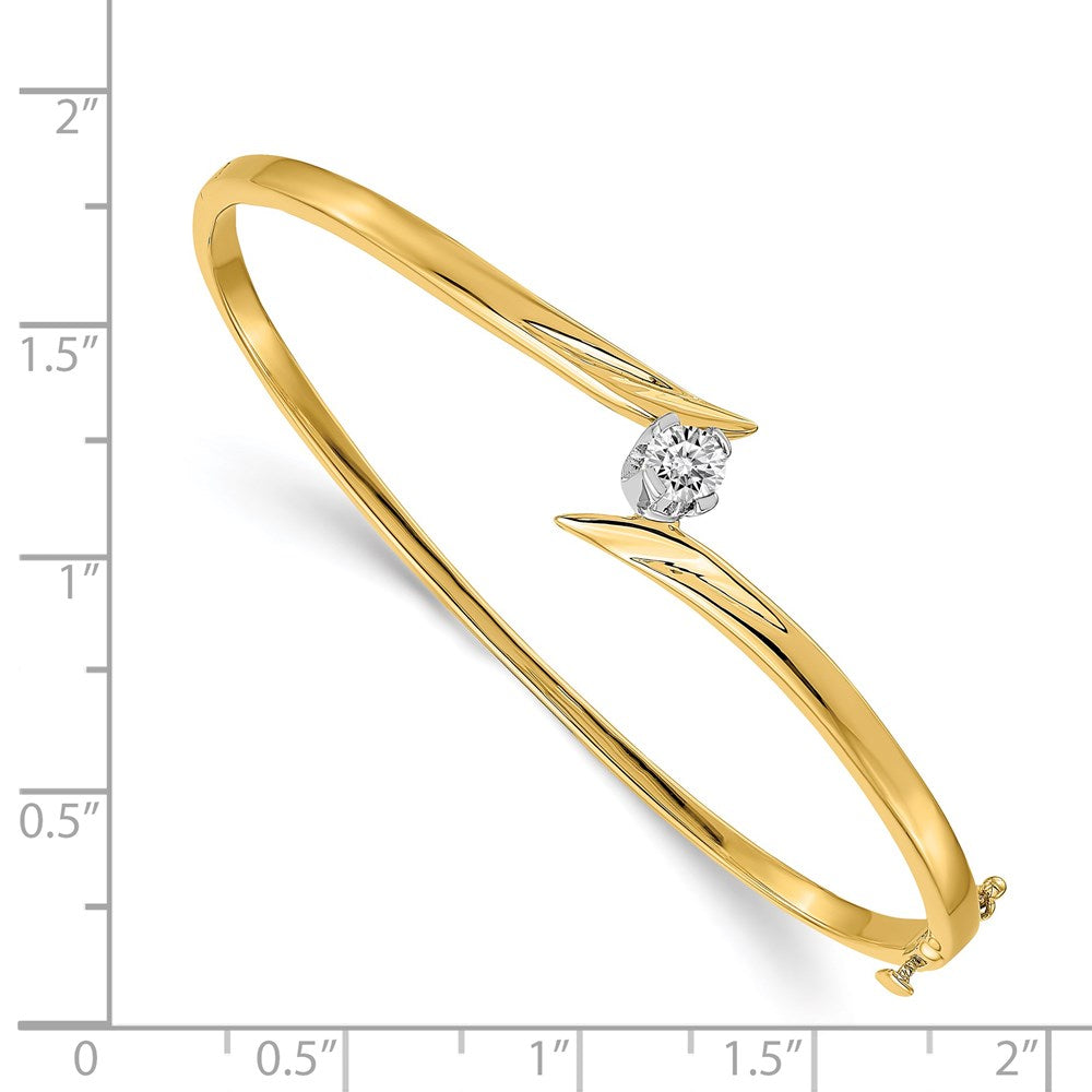 14K Two Tone Complete 1/4 Carat Aaa Diamond Hinged Oval Bangle Bracelet