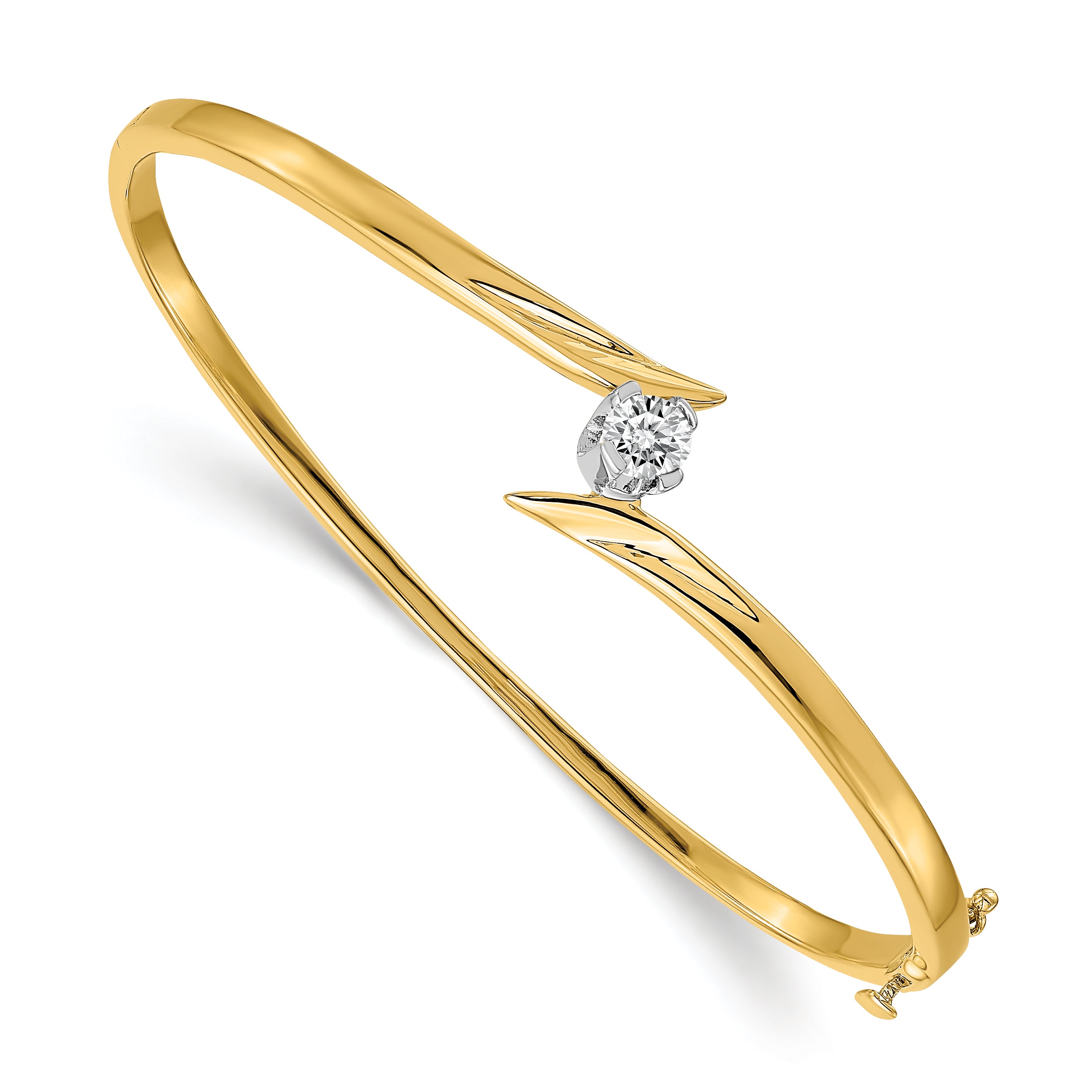 14K Two Tone Complete 1/4 Carat Aa Diamond Hinged Oval Bangle Bracelet