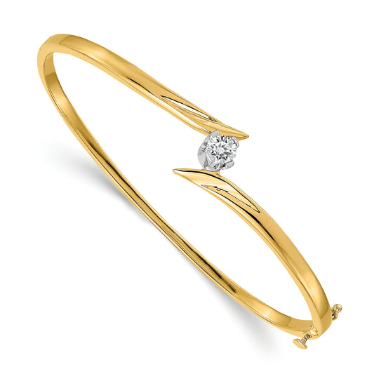 14K Two Tone Complete 1/4 Carat A Diamond Hinged Oval Bangle Bracelet