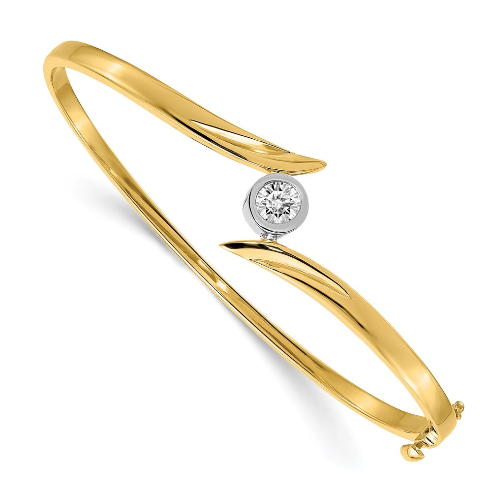 14K Two Tone Complete 1/2 Carat Aa Diamond Hinged Oval Bangle Bracelet