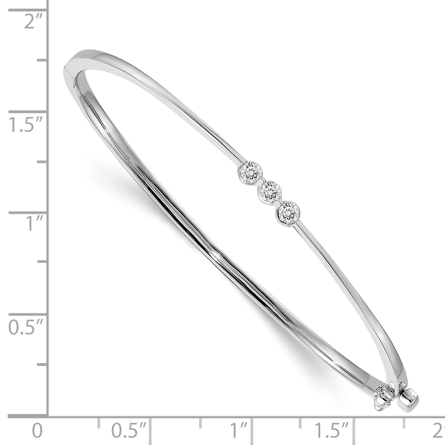 14K White Gold Complete 3 Stone 1/5 Carat Aa Diamond Hinged Oval Bangle Bracelet