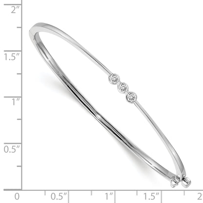14K White Gold Complete 3 Stone 1/5 Carat Aa Diamond Hinged Oval Bangle Bracelet