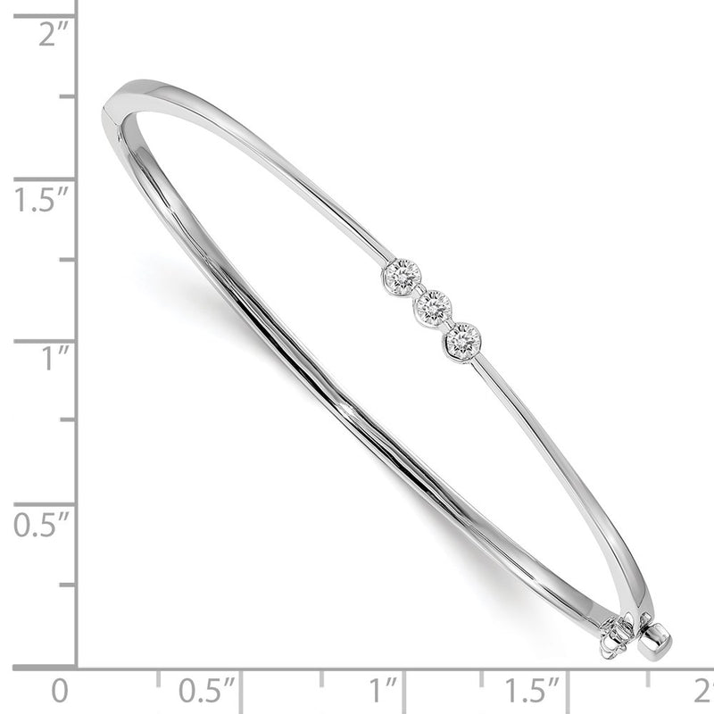 14K White Gold Complete 3 Stone 1/5 Carat Vs Diamond Hinged Oval Bangle Bracelet