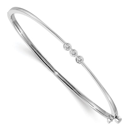 14K White Gold Complete 3 Stone 1/5 Carat A Diamond Hinged Oval Bangle Bracelet