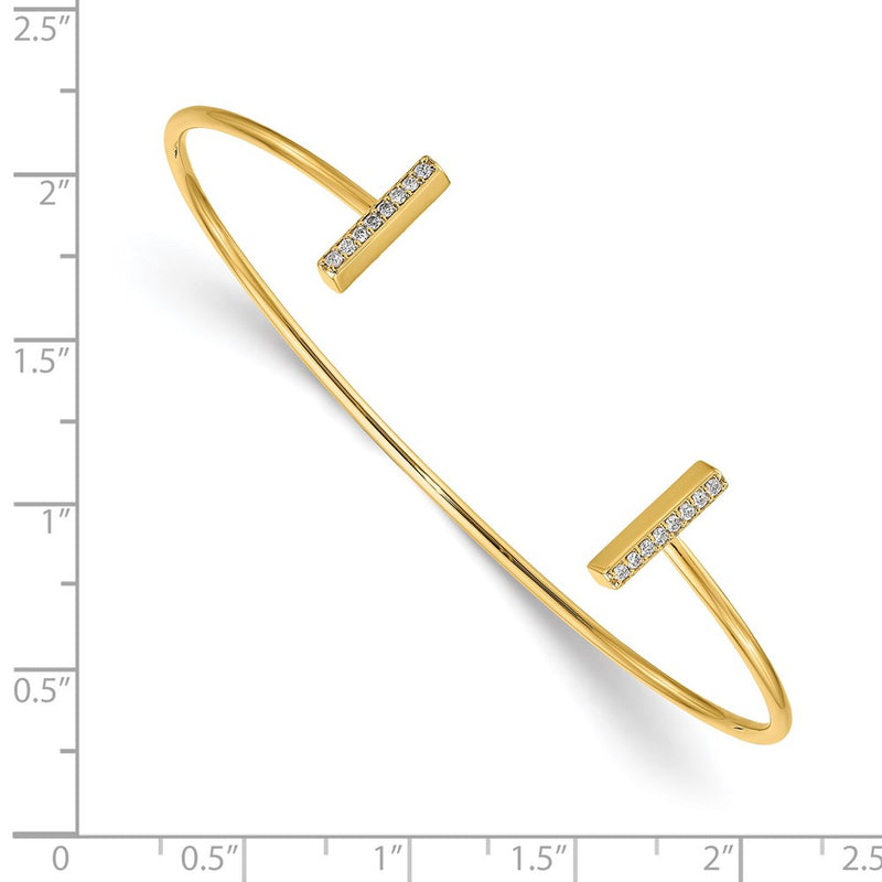 14K Yellow Gold Polished Complete 1/6 Carat A Diamond Bar Flexible Cuff Bangle Bracelet