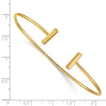 14K Yellow Gold Polished Bar Cuff 2.00mm Flexible Oval Bangle Bracelet