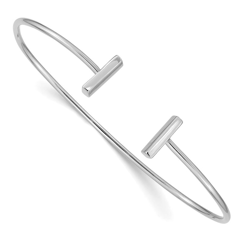 14K White Gold Polished Bar Cuff 2.00mm Flexible Oval Bangle Bracelet