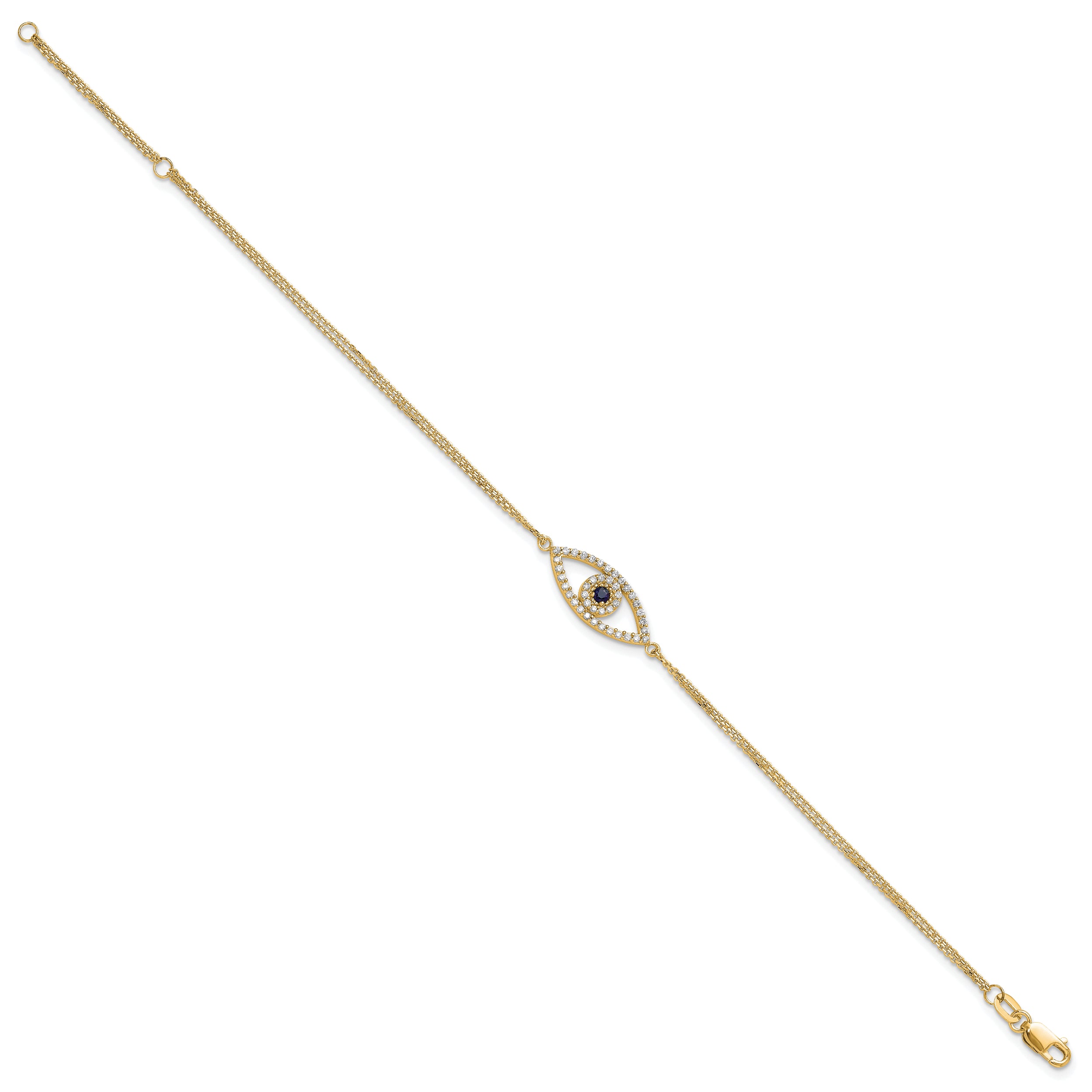 14K Yellow Gold Complete A Diamond And Sapphire Evil Eye 2 Strand 7 Inch Bracelet With 1 Extender