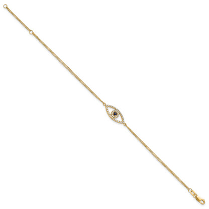 14K Yellow Gold Complete A Diamond And Sapphire Evil Eye 2 Strand 7 Inch Bracelet With 1 Extender