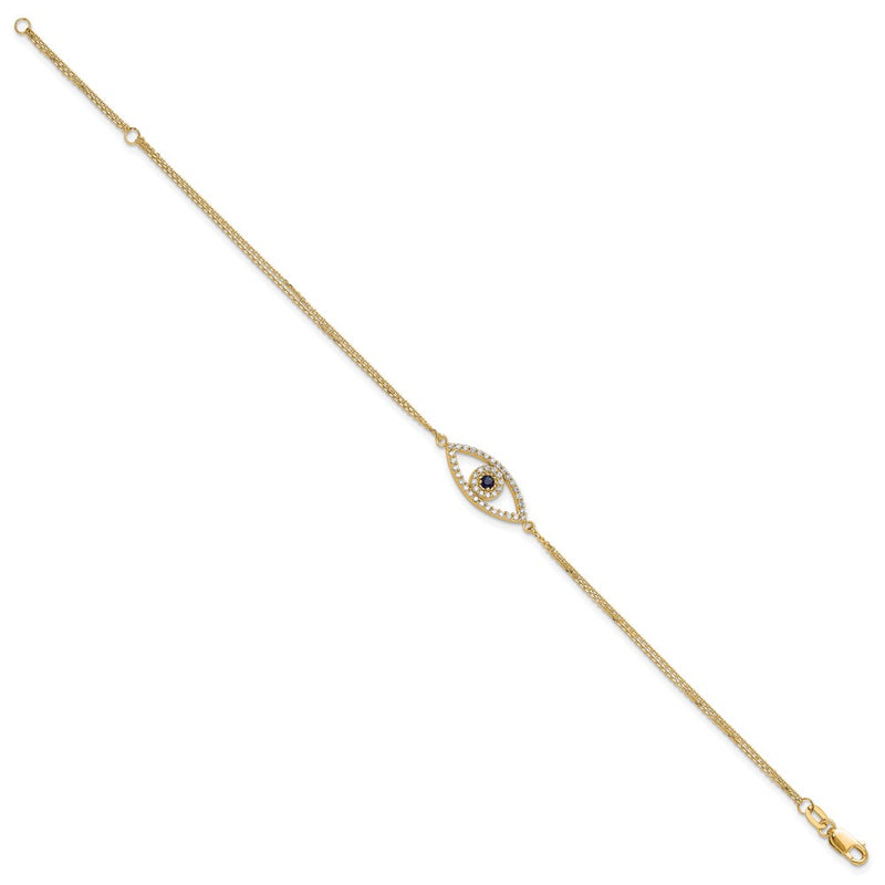 14K Yellow Gold Complete A Diamond And Sapphire Evil Eye 2 Strand 7 Inch Bracelet With 1 Extender