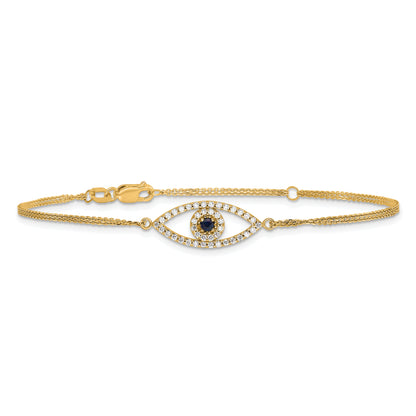 14K Yellow Gold Complete A Diamond And Sapphire Evil Eye 2 Strand 7 Inch Bracelet With 1 Extender