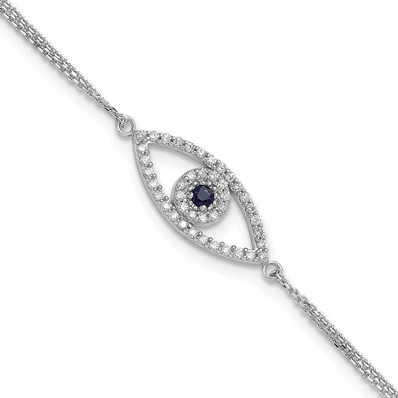14K White Gold Complete A Diamond And Sapphire Evil Eye 2 Strand 7 Inch Bracelet With 1 Extender