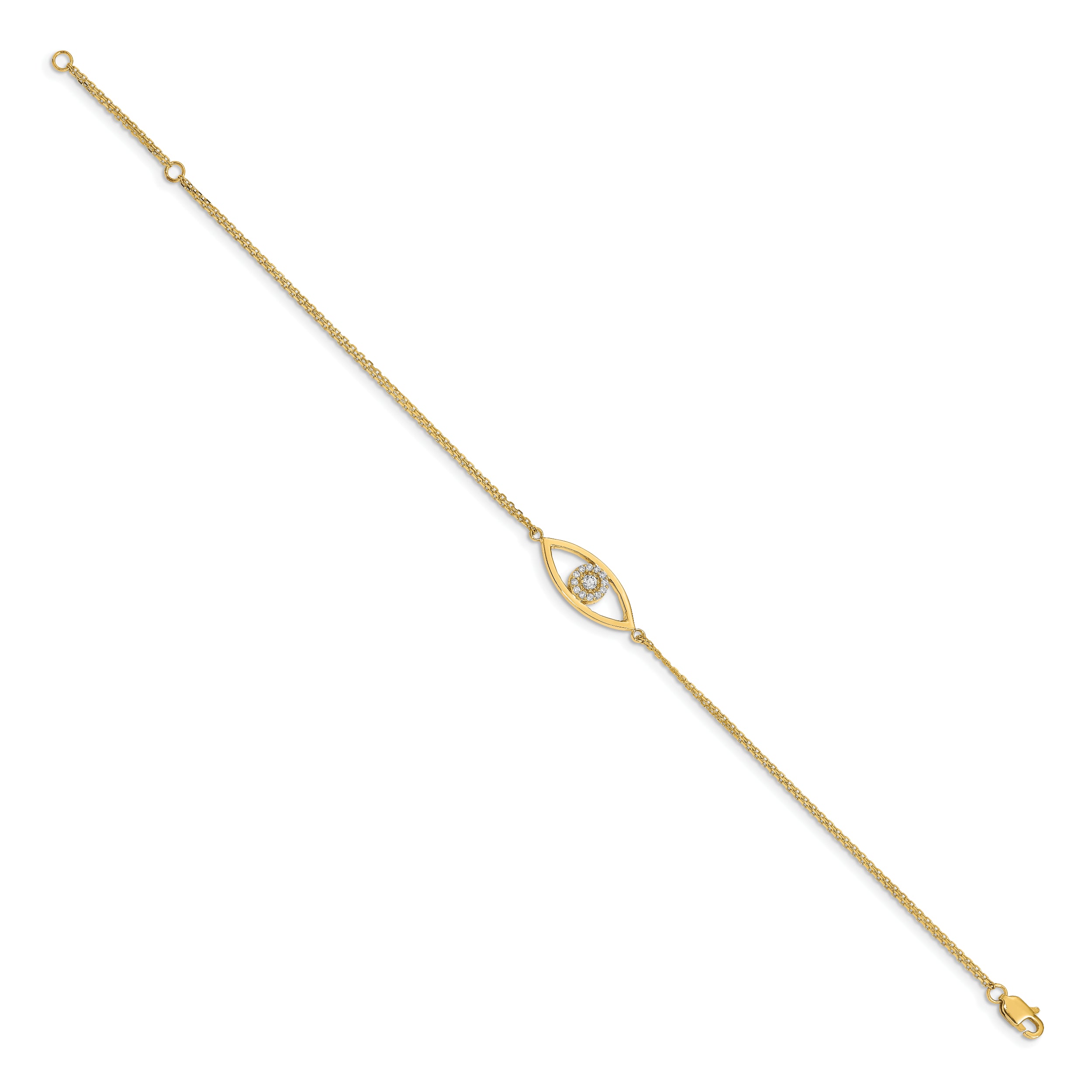 14K Yellow Gold Complete Vs Diamond Evil Eye 2 Strand 7 Inch Bracelet With 1 Extender