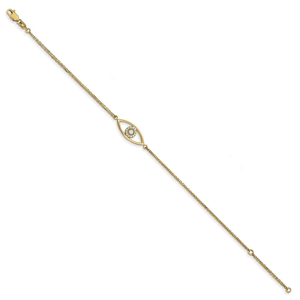 14K Yellow Gold Complete Aaa Diamond Evil Eye 2 Strand 7 Inch Bracelet With 1 Extender