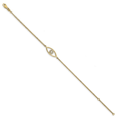 14K Yellow Gold Complete Aaa Diamond Evil Eye 2 Strand 7 Inch Bracelet With 1 Extender