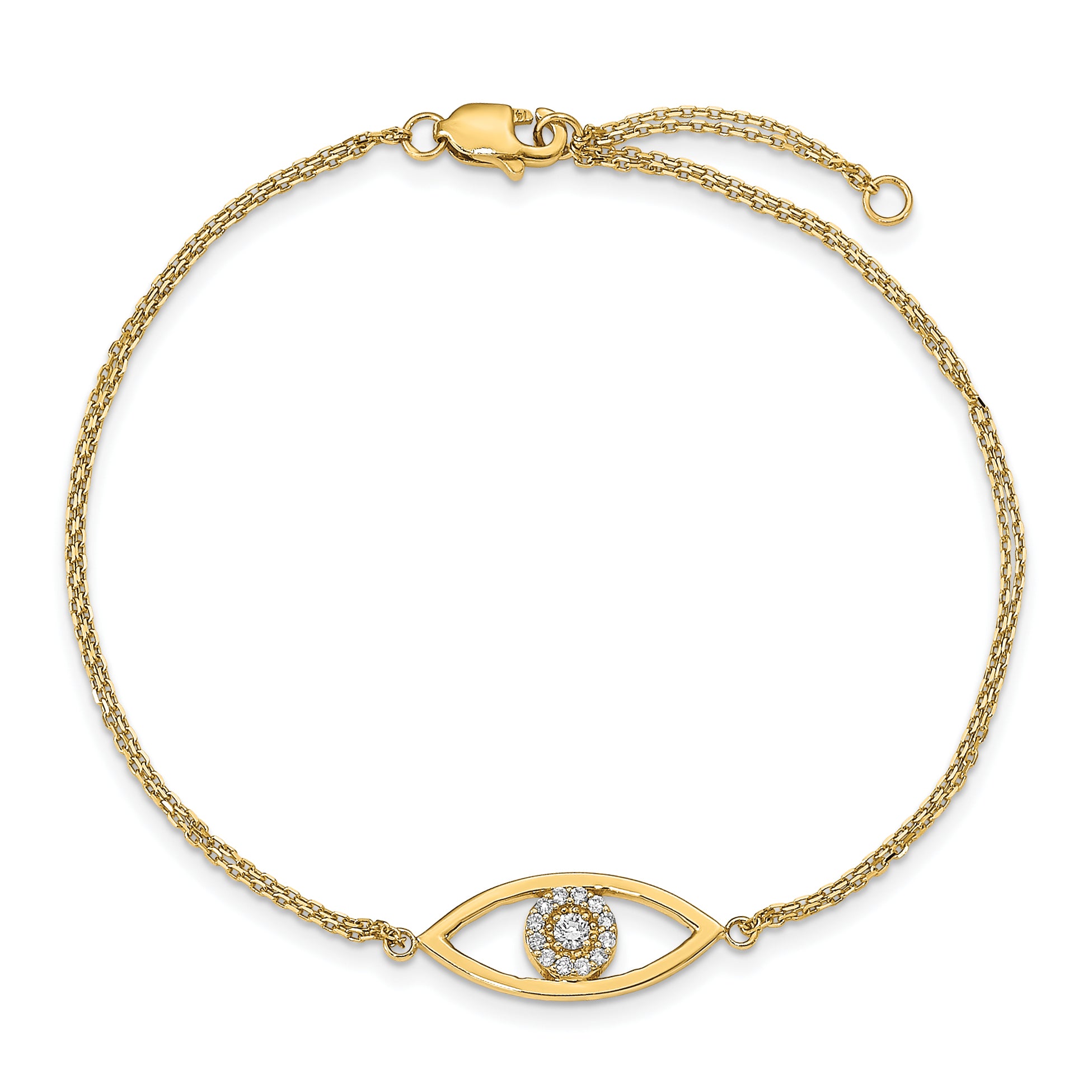 14K Yellow Gold Complete Vs Diamond Evil Eye 2 Strand 7 Inch Bracelet With 1 Extender
