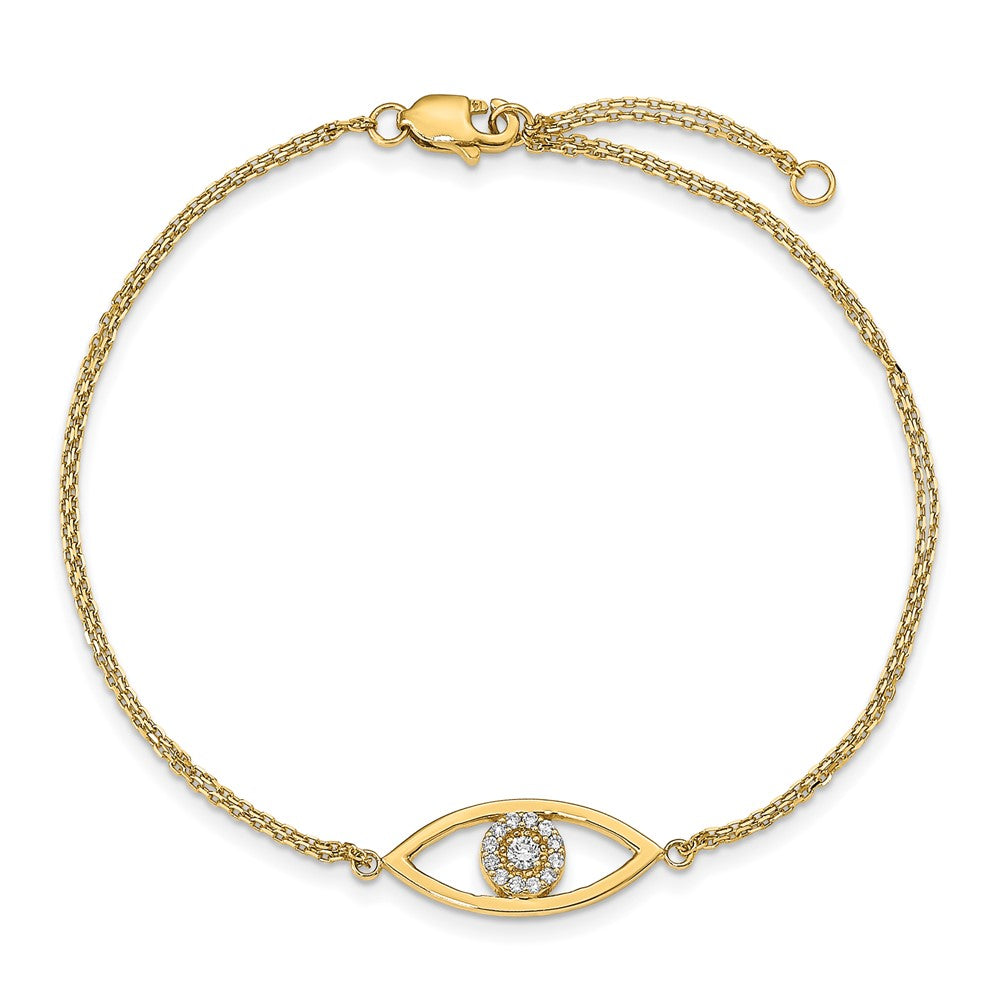 14K Yellow Gold Complete Aaa Diamond Evil Eye 2 Strand 7 Inch Bracelet With 1 Extender