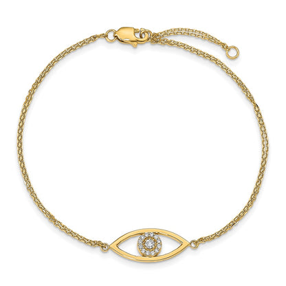 14K Yellow Gold Complete Aaa Diamond Evil Eye 2 Strand 7 Inch Bracelet With 1 Extender