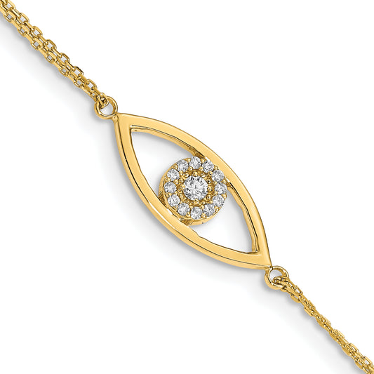 14K Yellow Gold Complete Vs Diamond Evil Eye 2 Strand 7 Inch Bracelet With 1 Extender