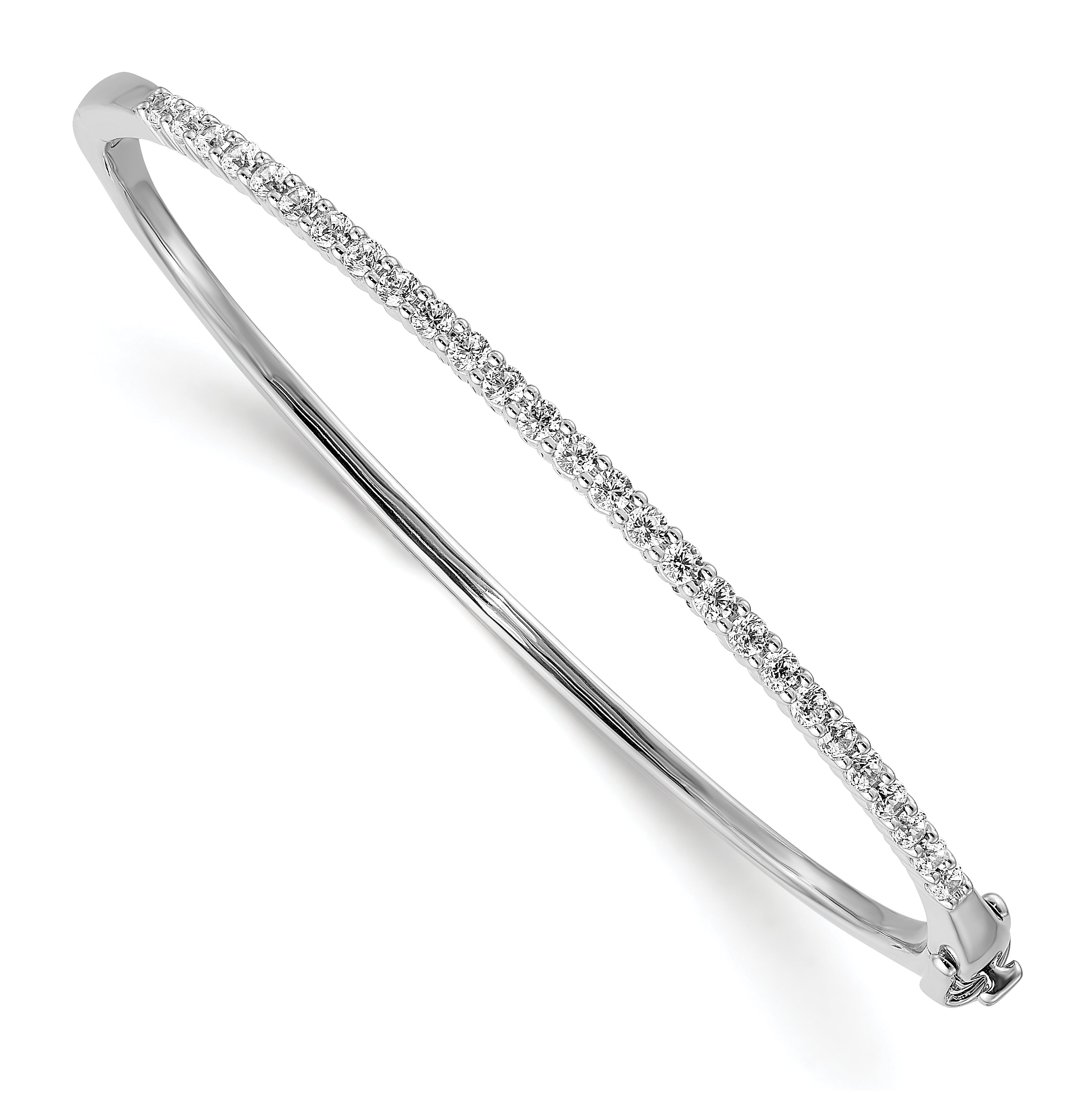 14K White Gold Aa Diamond Hinged Bangle