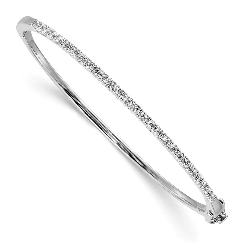 14K White Gold Aa Diamond Hinged Bangle