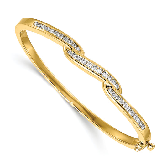 14K Yellow Gold Complete 1 Carat Aaa Diamond Hinged Oval Bangle Bracelet