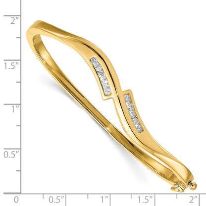 14K Yellow Gold Complete 3/8 Carat Vs Diamond Hinged Oval Bangle Bracelet