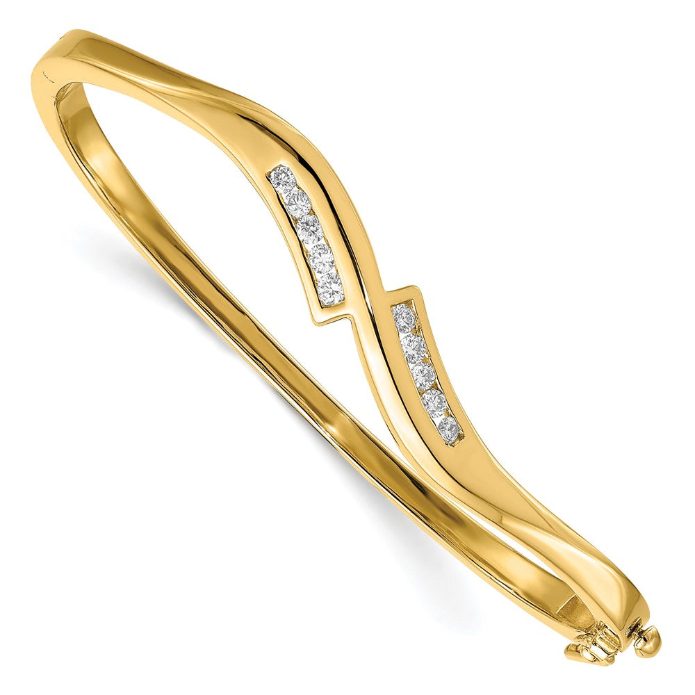 14K Yellow Gold Complete 3/8 Carat Aa Diamond Hinged Oval Bangle Bracelet