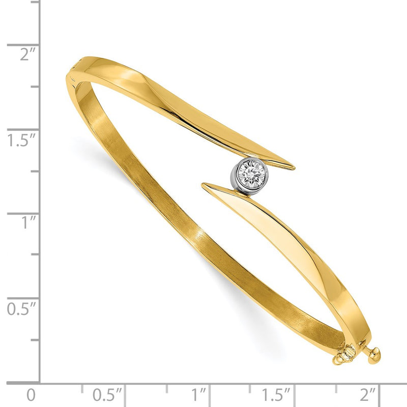 14K Two Tone Complete 1/4 Carat Aaa Diamond Hinged Oval Bangle Bracelet