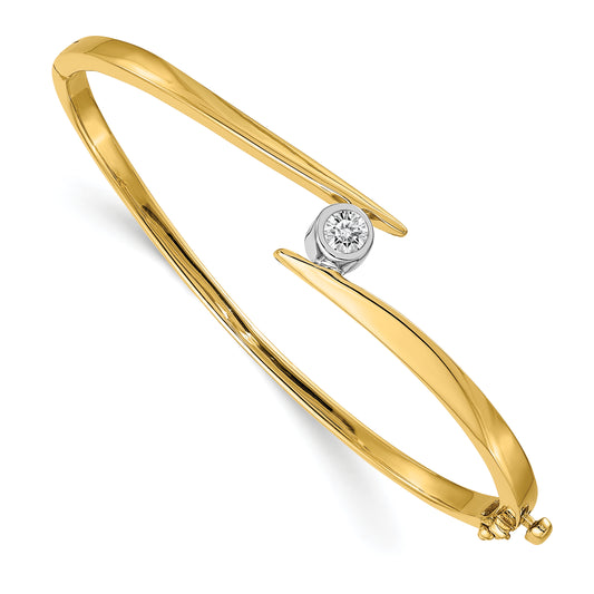 14K Yellow Gold Two Tone Complete 1/3 Carat A Diamond Hinged Oval Bangle Bracelet