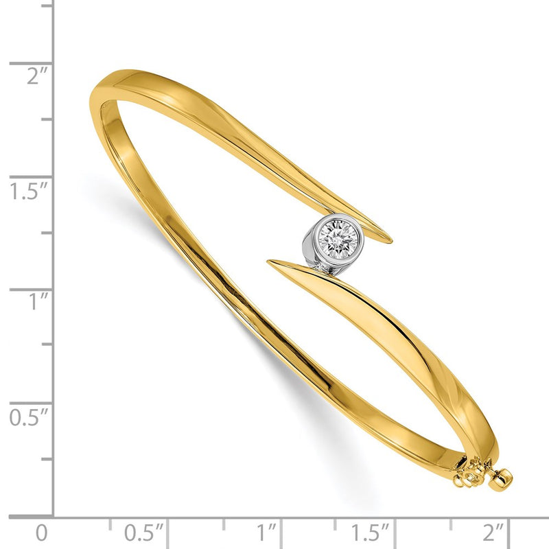 14K Yellow Gold Two Tone Complete 3/8 Carat A Diamond Hinged Oval Bangle Bracelet