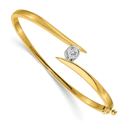14K Two Tone Complete 3/8 Carat Aa Diamond Hinged Oval Bangle Bracelet