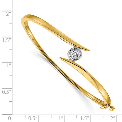 14K Two Tone Complete 1/2 Carat A Diamond Hinged Oval Bangle Bracelet