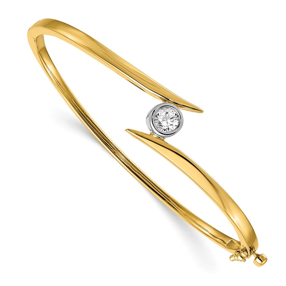 14K Two Tone Complete 1/2 Carat Aa Diamond Hinged Oval Bangle Bracelet