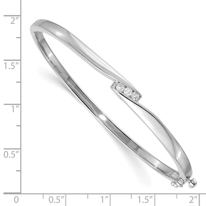 14K White Gold Complete 3 Stone 1/8 Carat Vs Diamond Hinged Oval Bangle Bracelet