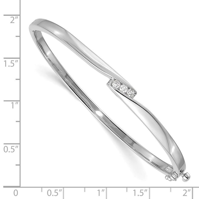 14K White Gold Complete 3 Stone 1/8 Carat Aa Diamond Hinged Oval Bangle Bracelet
