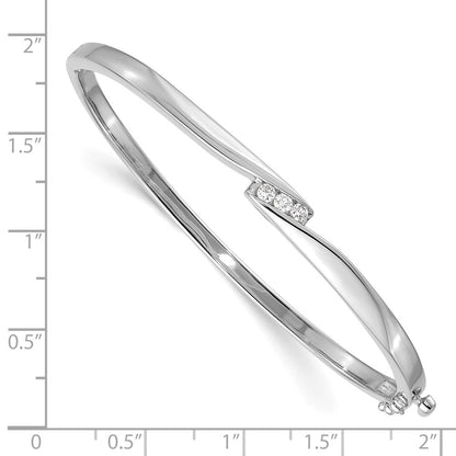 14K White Gold Complete 3 Stone 1/8 Carat Aaa Diamond Hinged Oval Bangle Bracelet